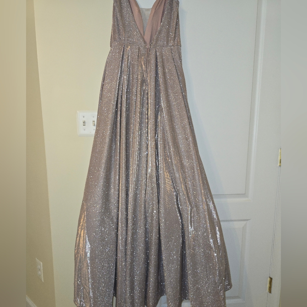 Spaghetti strapless, formal gown, hidden pockets